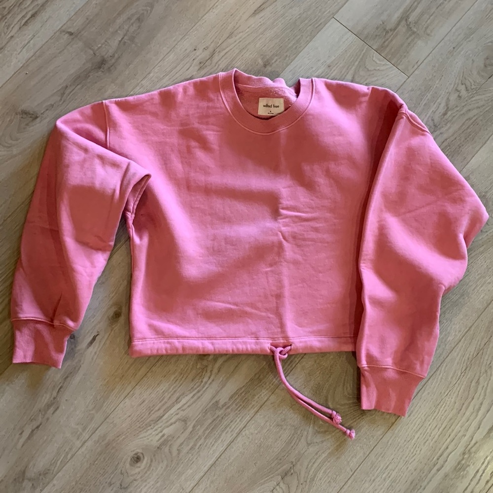 Wilfred Free (Aritzia) Fleece Cropped Sweatshirt Sz M (Faded Bubble Pink)